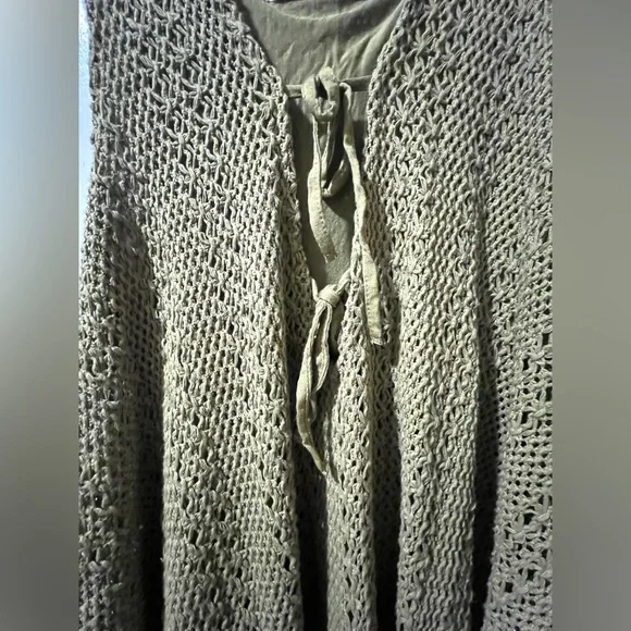 Free People Beach Sz XS Sage Green Crochet Dress High Low H Boho Dress w Ties - Picture 5 of 6